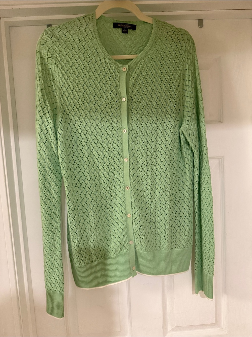 Brooks Brothers Mint Green Pointelle Button-Front Cardigan
